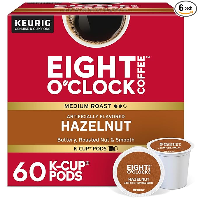 Eight O'Clock Coffee Hazelnut, Single-Serve Coffee K-Cup Pods, Medium Roast, 60 Count
