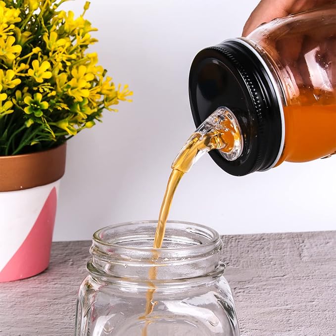 Mason Jar Pour Spouts. free flow Mason Jar Pour Spouts, mason jar for spout regular mouth size 70mm dispenser germination cover. Leak-Proof 22-Pack + 44 Black Lid Caps (22 Pack BlacK)