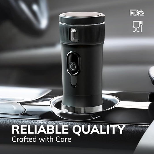 Portable Espresso Machine 100W Self-Heating & Car-Ready, Compatible with NS Capsules & Ground Coffee, Ideal for Travel, Camping, RV, Black