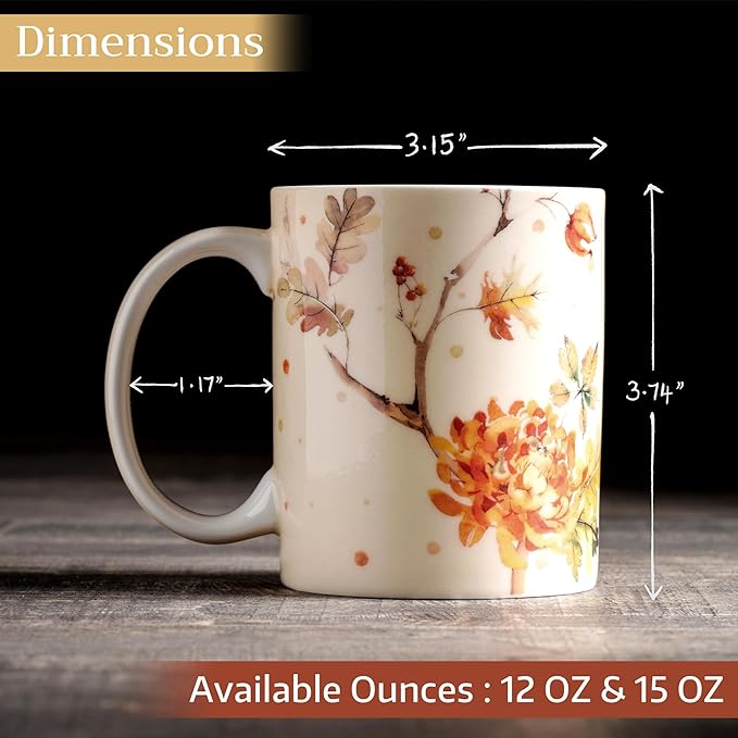 Maison d' Hermine Coffee Mug with Handles Fine Bone China Mugs Pack of Two Tea Cups for Hot Beverages Cappuccino Latte Home Restaurant Office Perfect for Gift (Kelim - Prairie, 12 Ounce)