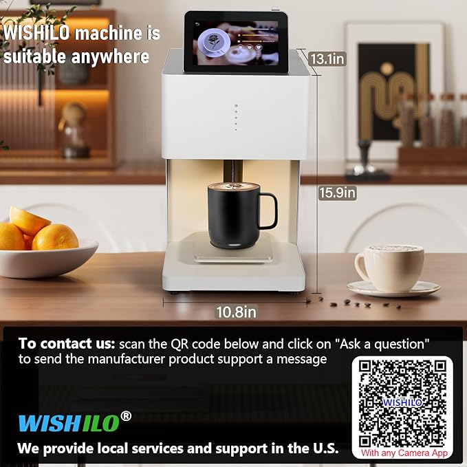 WISHILO® 600DPI High-Resolution Portable Auto Coffee Latte Art Maker - WiFi Smart Food Printer, DIY Custom Designs for Coffee Foam, Desserts (Parties, Cafes, Offices, Christmas), with a Camera