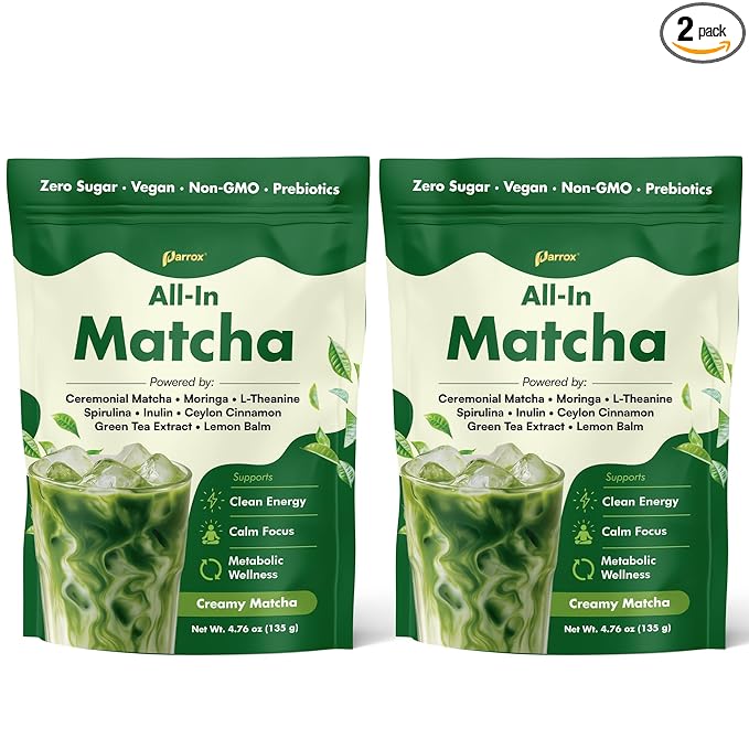 Ceremonial Grade Matcha Powder Infused with Moringa, Green Tea Extract, L-Theanine, Inulin, Spirulina, Ceylon Cinnamon, and Lemon Balm – 100% First Harvest Japanese Tea (2 Pack)