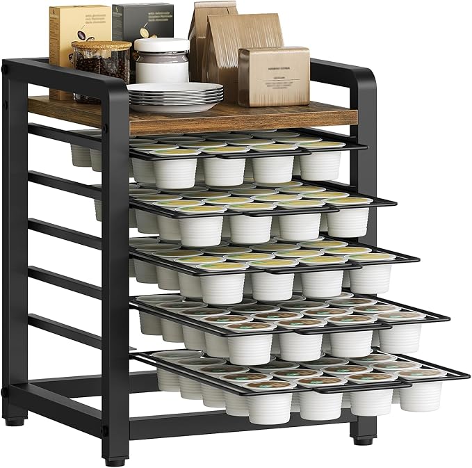 Coffee Pod Drawer Holder for K Cup, 100 Pods Capacity, 5 Tier Coffee Pod Organizer, Space Saving, for Kitchen, Living Room, Cafe, Rustic Brown KH05BR