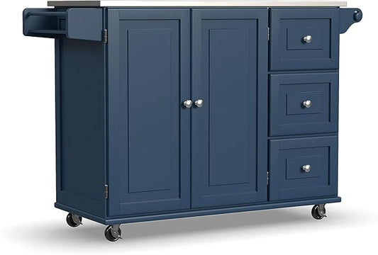 Homestyles Mobile Kitchen Island Cart with Stainless Steel Top, Blue