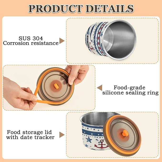 ALAZA Sailboat Anchor Stars Stripe Airtight Coffee Bean Canister Customed 500ml Food Storage Containers with Lids For Gournd, Tea, Sugar, Flour, Rice, Cereal, Candy Cookie Jar