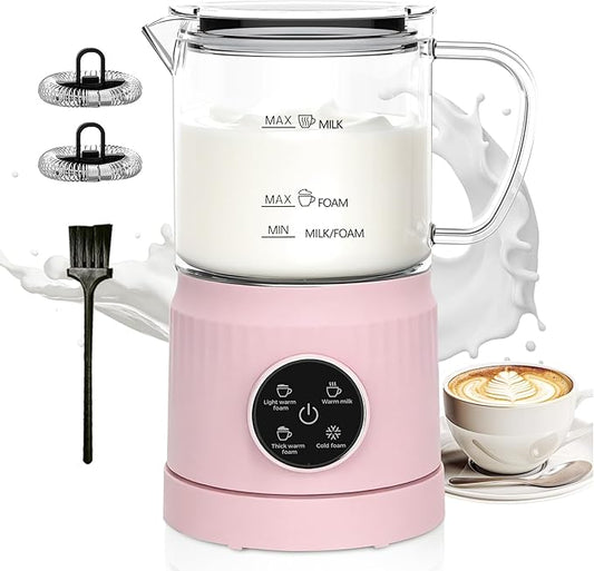 4-in-1 Milk Frother, Electric Milk Frother and Steamer with LED Touch Screen, Non-stick Bottom, Milk Warmer 13.52oz for Lattes, Cappuccinos, and Macchiatos at Home (pink)