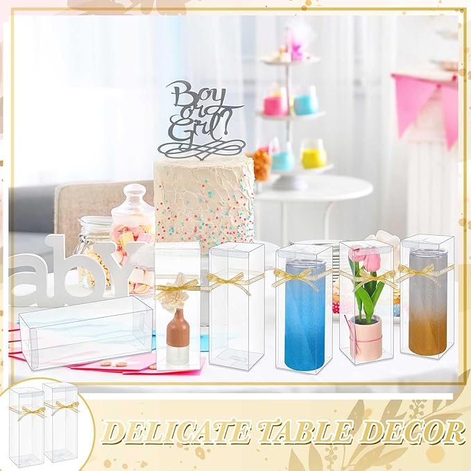 50 Pcs Mug Gift Boxes Clear Tumblers Packaging Box with Ribbon for Sublimation Tumblers Compatible with Stanley 11oz 12oz 15oz 20oz 30oz 40oz(3.3 x 3.3 x 9.8 Inch)