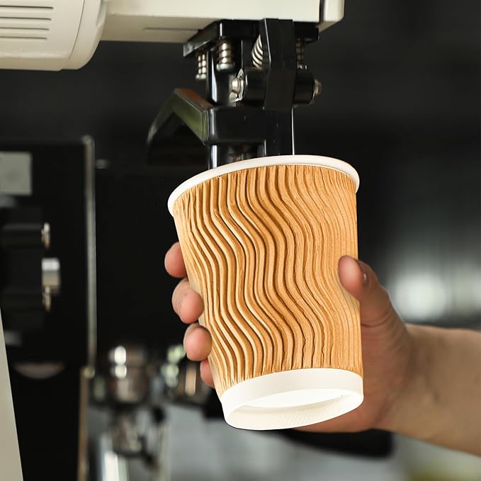 BYSNOW 100 Pack 12 oz Disposable Paper Coffee Cups, Leak Proof Insulated Ripple Wall Hot Cups for Espresso, Coffee, Tea, Hot Chocolate, To Go Drinks (Home, Office, Cafe Bar)