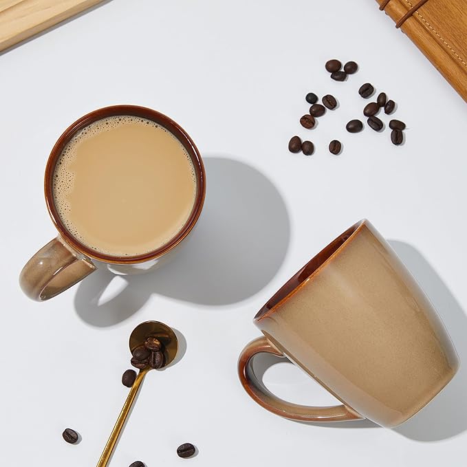 Coffee Mug 14 oz, Ceramic Coffee Mugs Set of 4, Reactive Glaze Mug for Latte/Tea/Cappuccino, Large Stackable Mug Set for Men, Women, Dad, Mom, Dishwasher & Microwave Safe, Brown Yellow
