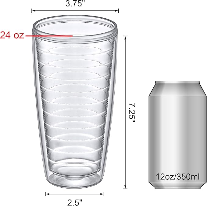 Amazing Abby - Alaska - 24-Ounce Insulated Plastic Tumblers (Set of 4), Double-Wall Plastic Drinking Glasses, All-Clear Reusable Cups, BPA-Free, Shatter-Proof, Dishwasher-Safe