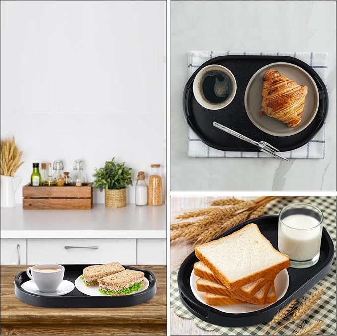 MDLUU Plastic Serving Tray, 14.8 Inch Long Ottoman Tray with Cutout Handles, Oval Butler Tray for Breakfast in Bed, Coffee Table Decor, Party