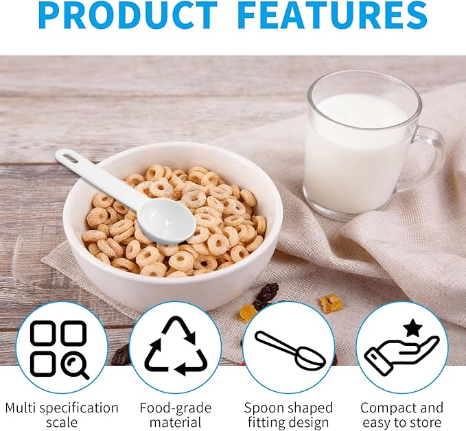 10 PCS Tablespoon Measuring Spoons Scoops Set With Scale (1.25g/2.5g/5g/7.5g/15g) for Coffee Protein Milk Powder Kitchen Tools for Accurate Measurements Spoons for Creatine Formula (Black White)