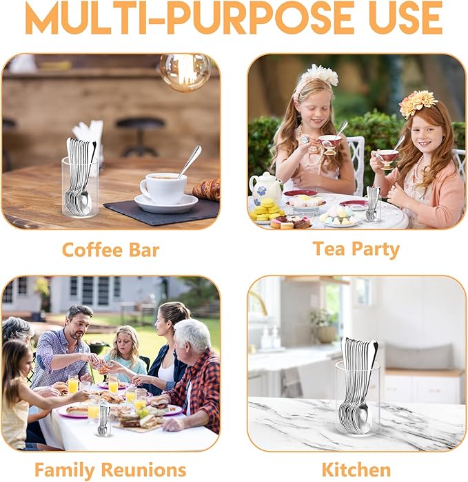 12 Pcs Mini Coffee Spoons with Holder 4.7 inch Demitasse Espresso Stainless Steel Spoon Tea Spoons set of 6 with Acrylic Cylinder Holder Small Coffee Spoon Silver for Cafe Bar Tea Party Home