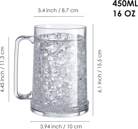 Double Wall Gel Frosty Freezer Ice Mugs Clear 16oz Set of 1 (White), one, BB000