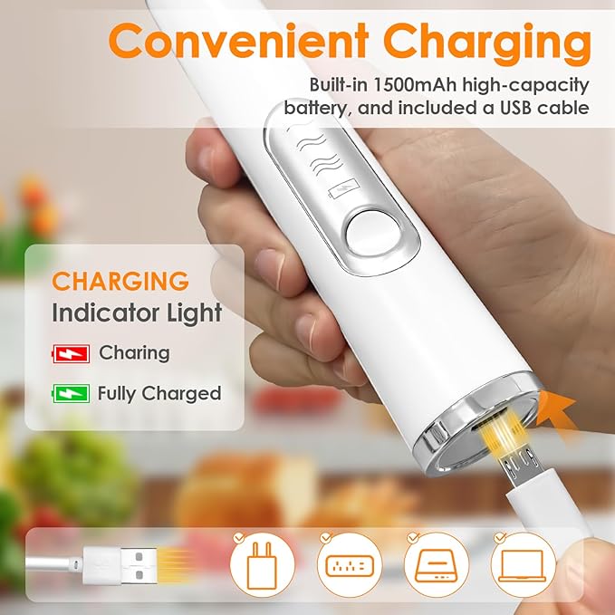 Rechargeable Handheld Milk Frother – 3-Speed Electric Foam Wand for Lattes, Cappuccino & Matcha