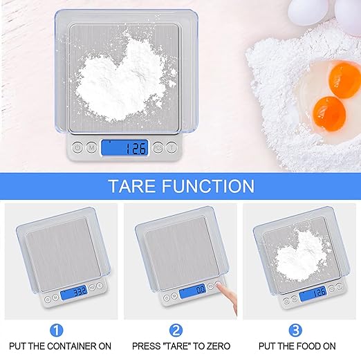 Digital Kitchen Scale,3kg/0.1g Pocket Food Scale Measure in Grams and oz for Loss Weight,Cooking Baking,Jewelry,High Precision Gram Scale with 6 Units,Small Coffee Scale with 2 Trays,LCD,Tare