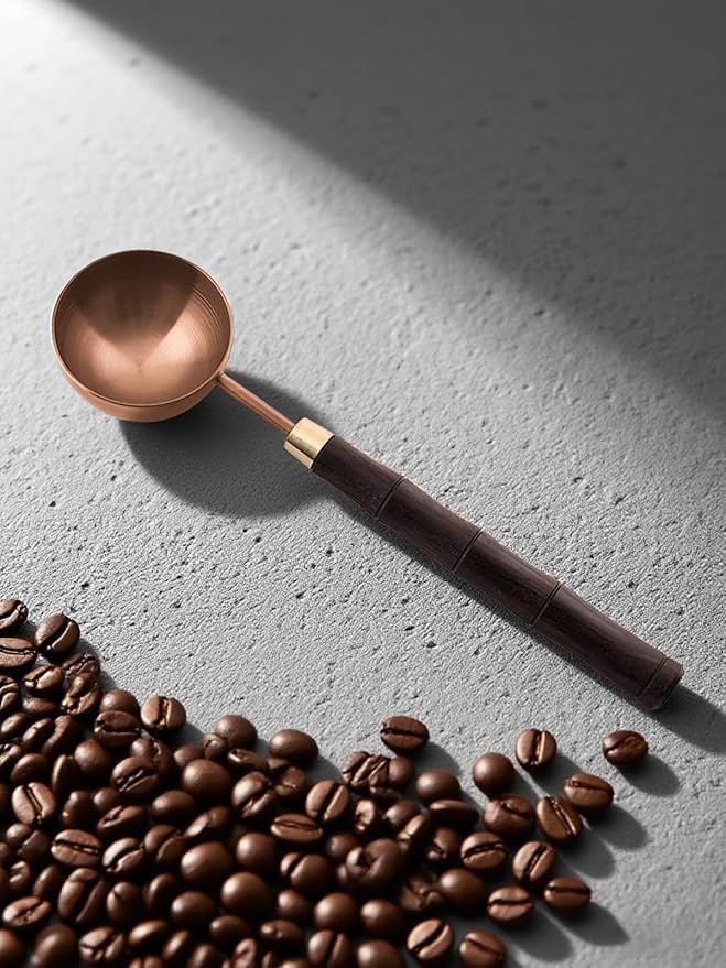 Ebony Wood Handle Coffee Spoon – Exquisite and Portable Stainless Steel Spoon with Long-Handled for Coffee (Rose Glod, 10g Capacity)