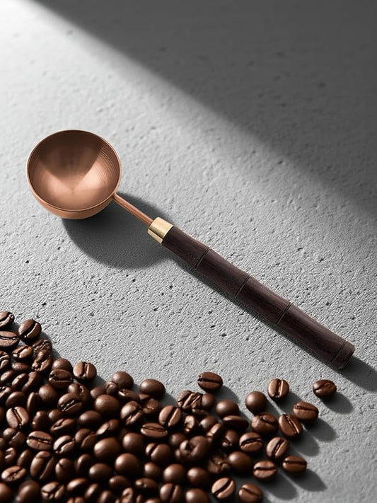 Ebony Wood Handle Coffee Spoon – Exquisite and Portable Stainless Steel Spoon with Long-Handled for Coffee (Rose Glod, 10g Capacity)