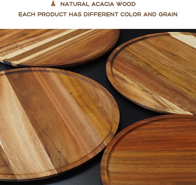 PINXIURY 15.7 Inch Round Wooden Decorative Serving Tray for Coffee Table and Home Decor, Round Wood Tray for Table Centerpiece, Small Candle Tray, Acacia, Appetizer Charcuterie Board