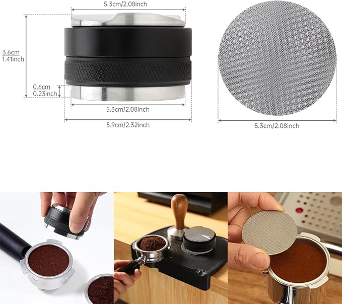 53mm Coffee Distributor & Tamper, Dual Head Coffee Leveler and Espresso Puck Screen Fit for Breville 53mm Portafilter, Adjustable Depth Professional Barista Espresso Hand Tamper for Espresso Machine