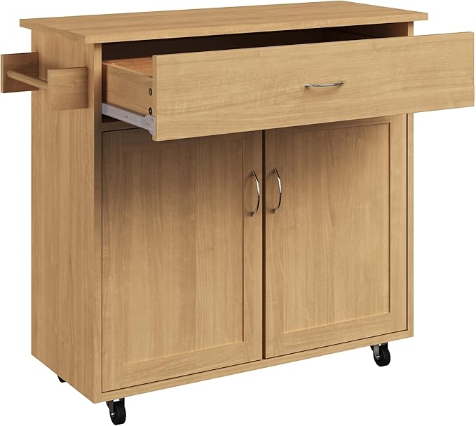 Kitchen Island with Spice Rack and Storage Cabinet - Rolling Cart with Drawers for Coffee Bar, Additional Counter Space, or Storage by Lavish Home (Oak)