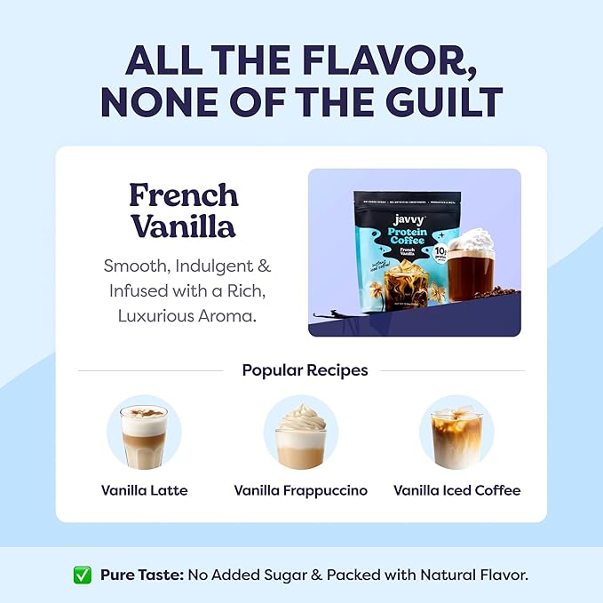 French Vanilla Protein Iced Coffee - Premium Whey Protein & Instant Iced Coffees - 100% Natural Cold Brew - Zero Artificial Flavors & Sweeteners, 80 mg Caffeine, No Added Sugar, 20 Servings