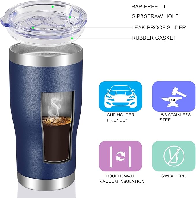 VEGOND 20oz Tumbler Stainless Steel Tumbler Cup with Lid And Straw Vacuum Insulated Double Wall Travel Coffee Mug(Navy Blue 12 Pack)