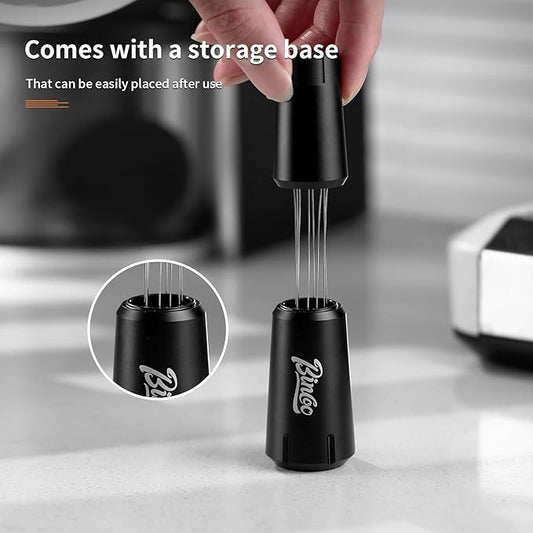 WDT Tool with Stand - Espresso Distribution Tool, Espresso Stirrer Tool with 8 Extra Stainless Steel Needles Φ0.4mm for Replacement,Aluminum Alloy Handle with Stand