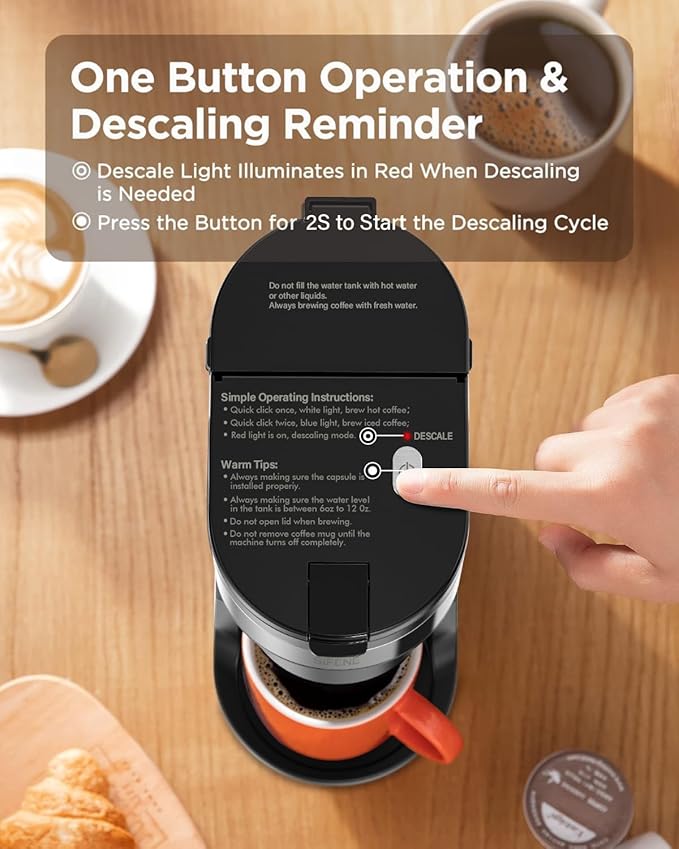SIFENE Mini Single Serve Drip Coffee Maker – 2-in-1 Portable Machine for K-Pods & Grounds. Fast Brew, Easy Clean, Auto Shut-Off, Water Window, Descaling Reminder. BLACK