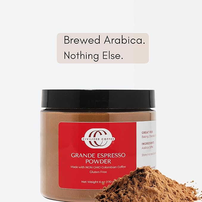 Civilized Coffee Espresso Powder Grande – Premium Colombian Coffee for Baking, Desserts & Smoothies, Non-GMO, Medium Roast, Fine Ground (6 oz)