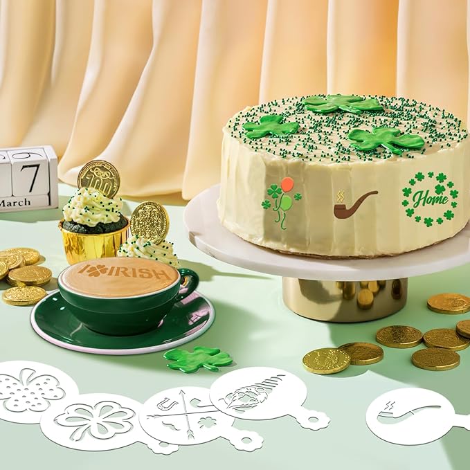 JULBEAR 36 Pieces Reusable St Patrick's Day Cookie Cake Stencils Templates Mold Tools for Cookies DIY Holiday Baking Painting Dessert Coffee Irish Face Painting St Patrick's Party Decoration