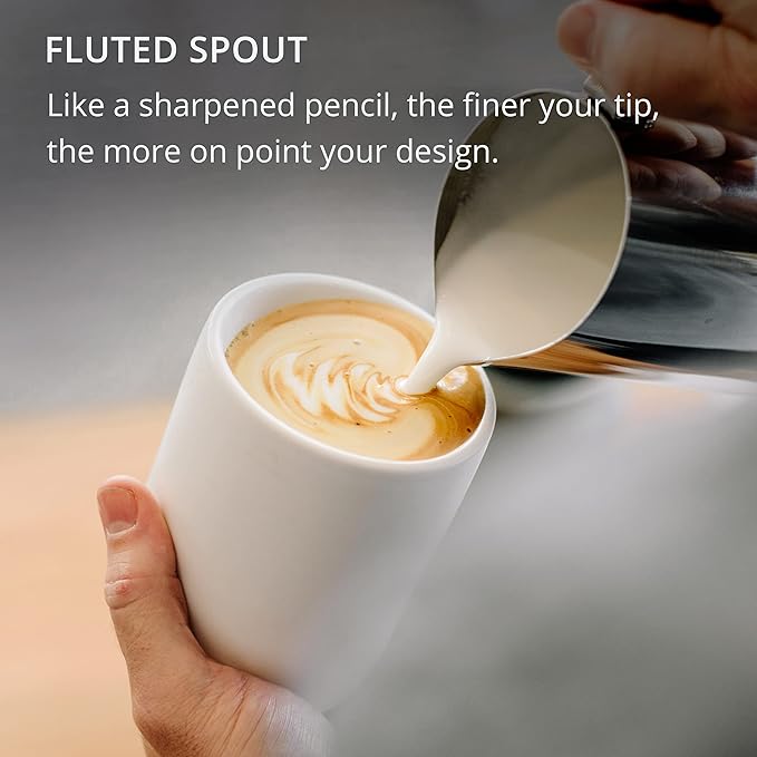 Fellow Eddy Steaming Pitcher - Milk Frother Pitcher with Fluted Spout, Premium Barista Tools for Precision Latte Art, 18/8 Stainless Steel, Graphite, 18oz Jug