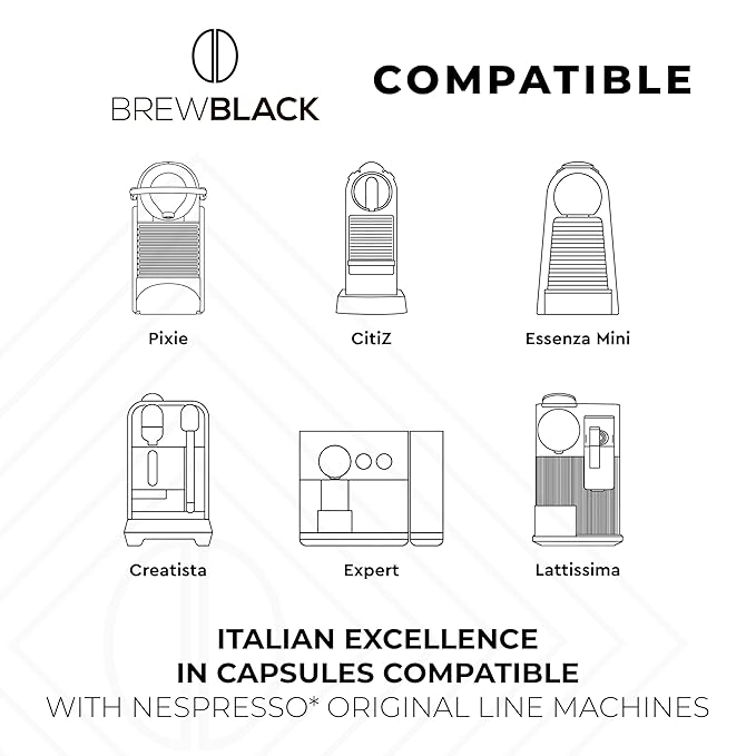 BrewBlack Ristretto Coffee Capsules - 120 Aluminum Coffee Pods Compatible with Nespresso Original line, Medium Roast - Intensity 10/12, Made in Italy