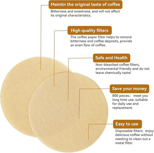 Replacement Paper Filter Packs Laicky 800 Count Unbleached Coffee Filter Paper Round Coffee Maker Filters Compatible with Aerobie Aeropress Coffee and Espresso Makers Disposable Coffe Tea Filters