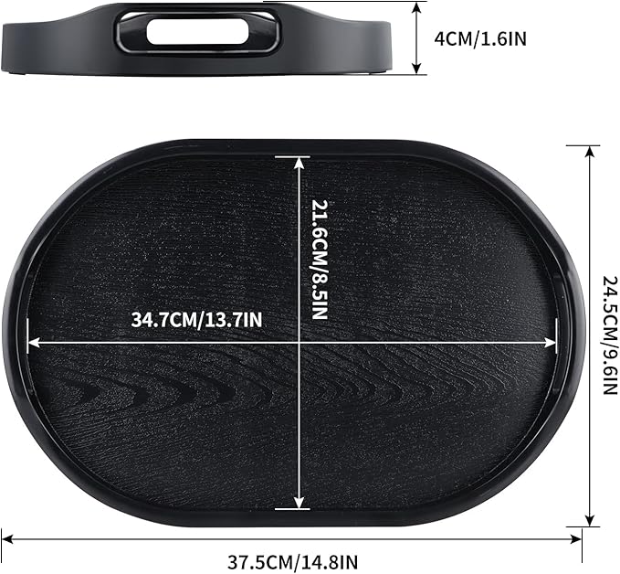 MDLUU Plastic Serving Tray, 14.8 Inch Long Ottoman Tray with Cutout Handles, Oval Butler Tray for Breakfast in Bed, Coffee Table Decor, Party