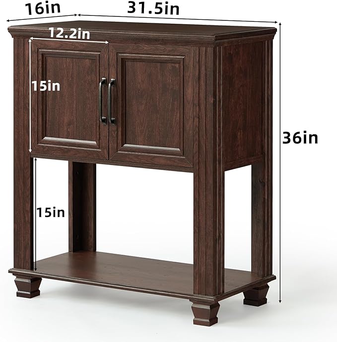 Farmhouse Coffee Bar Table with 2-Door Cabinet, Kitchen Storage Cabinets with Open Shelf, Coffee Station for Dining Room, Kitchen, Hallway, Living Room, Walnut