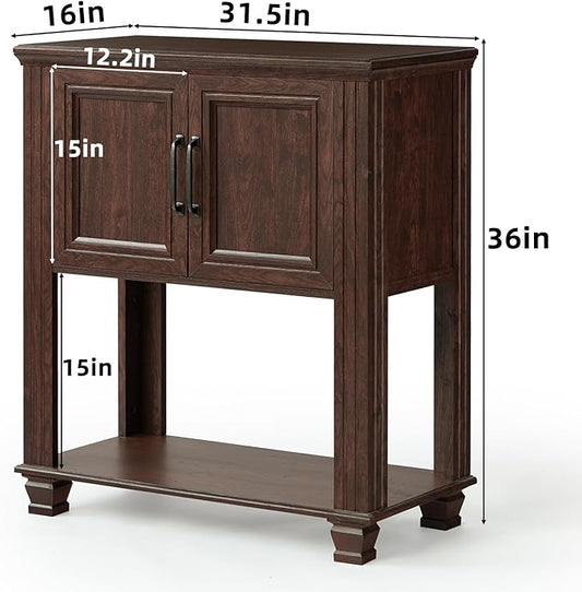 Farmhouse Coffee Bar Table with 2-Door Cabinet, Kitchen Storage Cabinets with Open Shelf, Coffee Station for Dining Room, Kitchen, Hallway, Living Room, Walnut