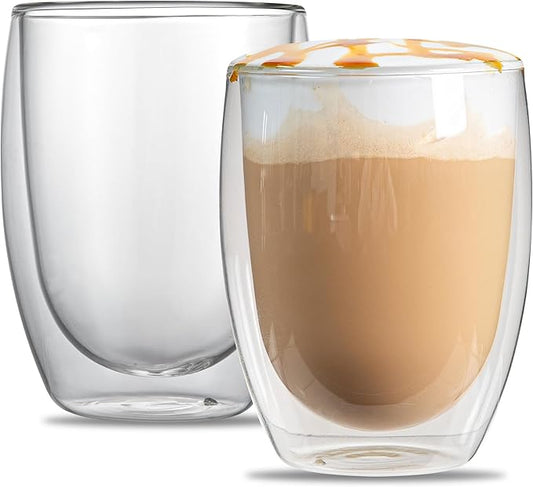 Restaurantware Coffee Cup 12 Pack of 11.8 oz Insulated Double-Wall Glass Borosilicate Coffee Cup Espresso Shot Dishwasher Safe For Hot Drinks