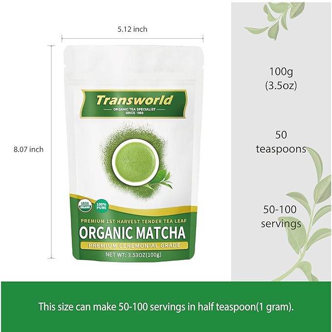 Organic Matcha Green Tea Powder First Harvest Ceremonial Grade 100% Pure Premium Matcha for Drinking and Latte No Additives 3.53oz(100g) Jiuyu