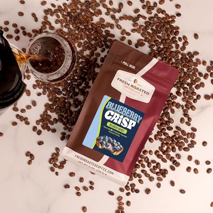 Fresh Roasted Coffee, Blueberry Crisp Flavored Coffee, 12 oz, Medium Roast, Kosher, Ground