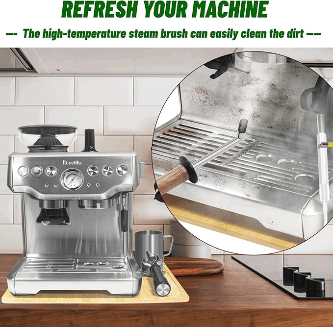 Jamotolly Coffee Machine Steam Cleaning Brush, Walnut Wood Handle, High Pressure Steam Wand Cleaner with Heat-Resistant Nylon Head