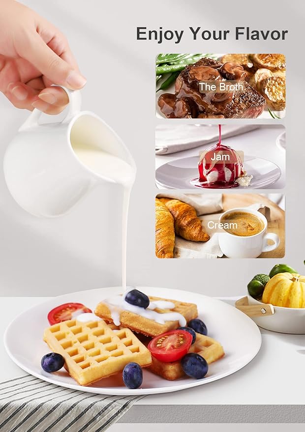 Nucookery 12 Oz Ceramic Creamer with Handle, White Coffee Milk Pitcher, Porcelain Creamer Container Holder For Sauces Salad Coffee Milk, Microwave & Freezer Safe (12-Ounce, Set/1)