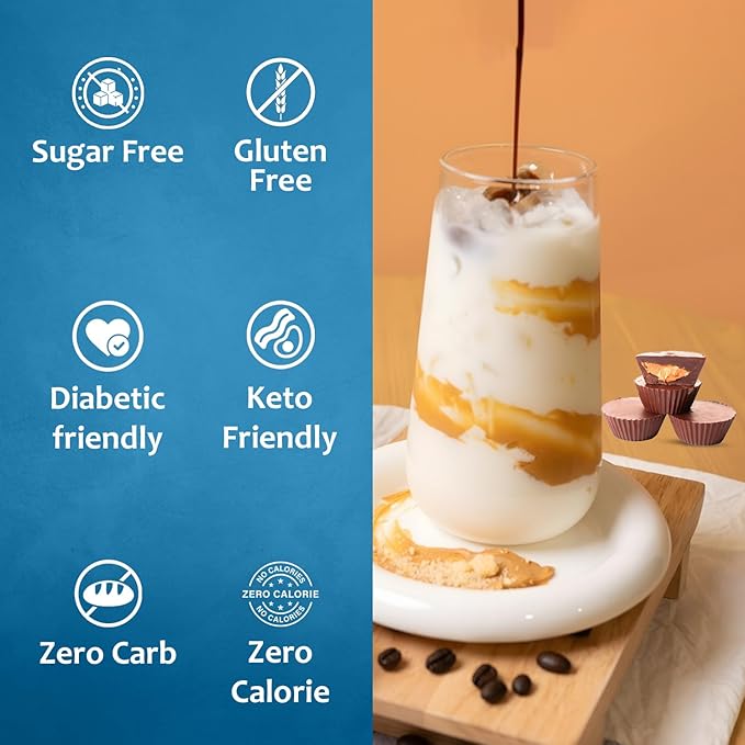 Syruvia Sugar Free Coffee Syrup, Peanut Butter Cup Flavored Syrup for Drinks, Lattes, and Desserts – 25.4 fl oz, With Pump