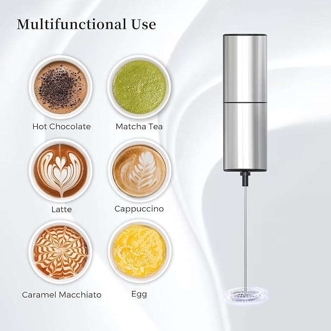 Electric Milk Frother Handheld, Stainless Steel Whisk for Coffee,Hot Chocolate,Matcha,Protein Powder,Mini Foam Maker with Stainless Steel body(Battery Operated with Stand)