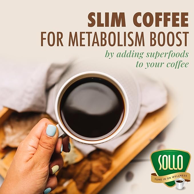 SOLLO Organic Slim Coffee Pods, Medium Roast, Low Acid, Diet-Support, Slim, Single Serve Pods, Compatible With 2.0 K-Cup Keurig Brewers, 24 K Cup