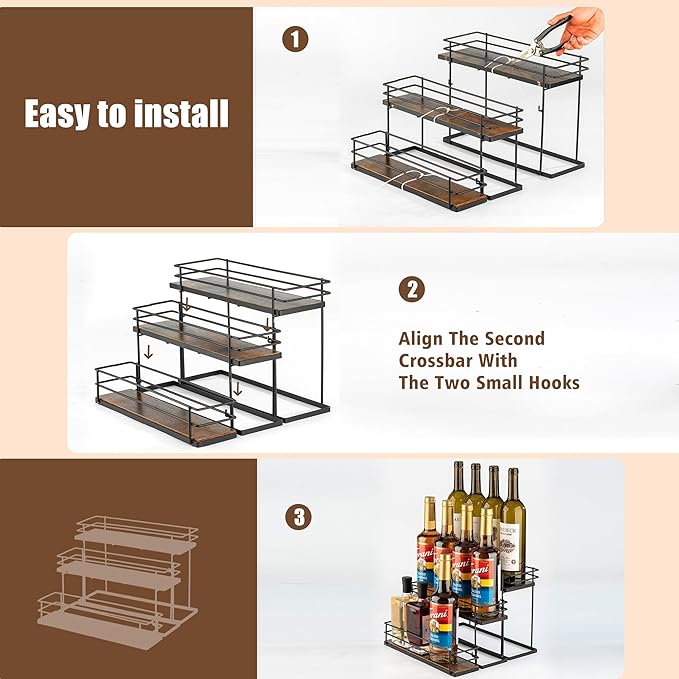 EFYSE Coffee Syrup Organizer rack, 3 Tier Syrup Holder(12 Bottle Capacity) for coffee bar syrup storage,kitchen condiment organization and wine display.