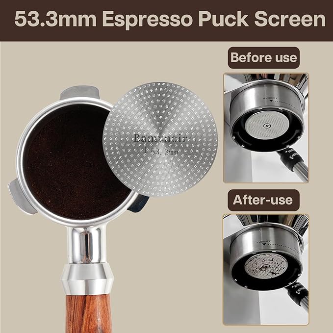 Espresso Puck Screen,53.3mm Puck Screen Compatible With Breville Portafilter 54mm,Mesh Plate For Espresso Coffee Filter Basket,0.65mm Thickness,150μm,Stainless Steel (1 Packs 53.3mm)