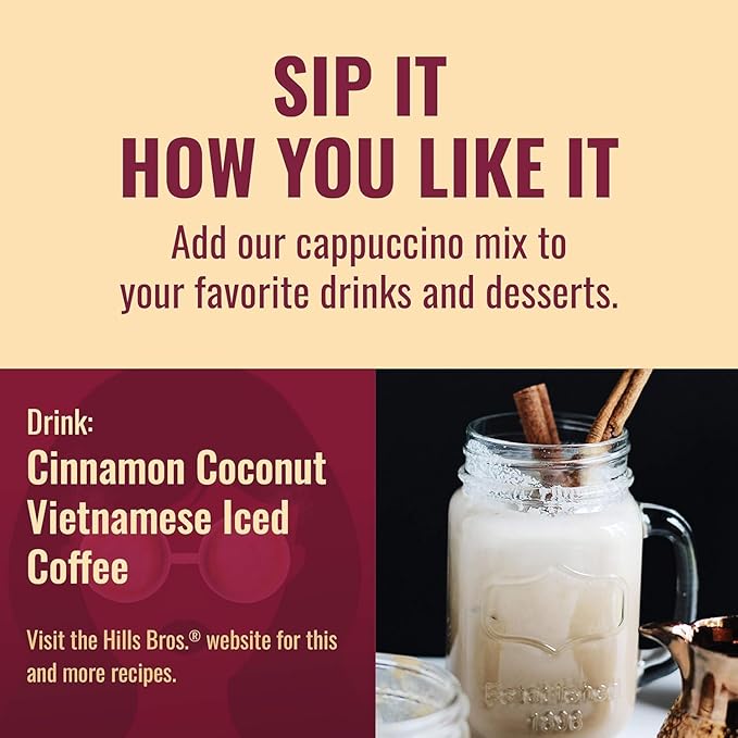Hills Bros. Cappuccino Mix–Rich, Frothy Coffeehouse-Tasting Instant Drink Mix–Quick and Easy Preparation–Perfect for Hot & Iced Drinks & Creaming Coffee – English Toffee, 1 Pack of 16oz