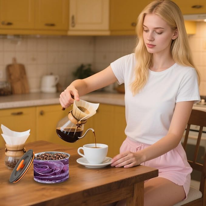 Qilmy Rose Air-Less Vacuum Coffee Storage Container-Airtight Stainless Steel Food Canister with Lid for Beans, Ground Coffee, Tea, Dry Goods, 17oz Kitchen Organizer Jar