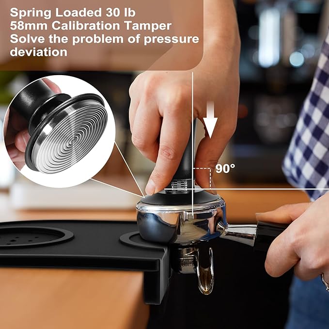 Espresso Accessories Kit 58mm, Coffee Tamper with Spring Loaded Calibration, 316 Stainless WDT Tool with Magnetic Stand and Dosing Funnel Set Fits Espresso Machine Press and 58mm Portafilters